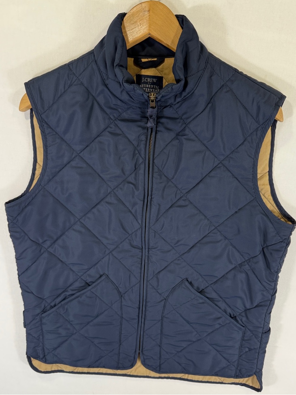 J. Crew Quilted Navy Reversible Men's Vest with Tan Lining